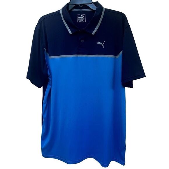 Puma Dry Cell Cloudspun Golf Polo Shirt Mens Large Blue Colorblock Short Sleeves - Picture 10 of 13